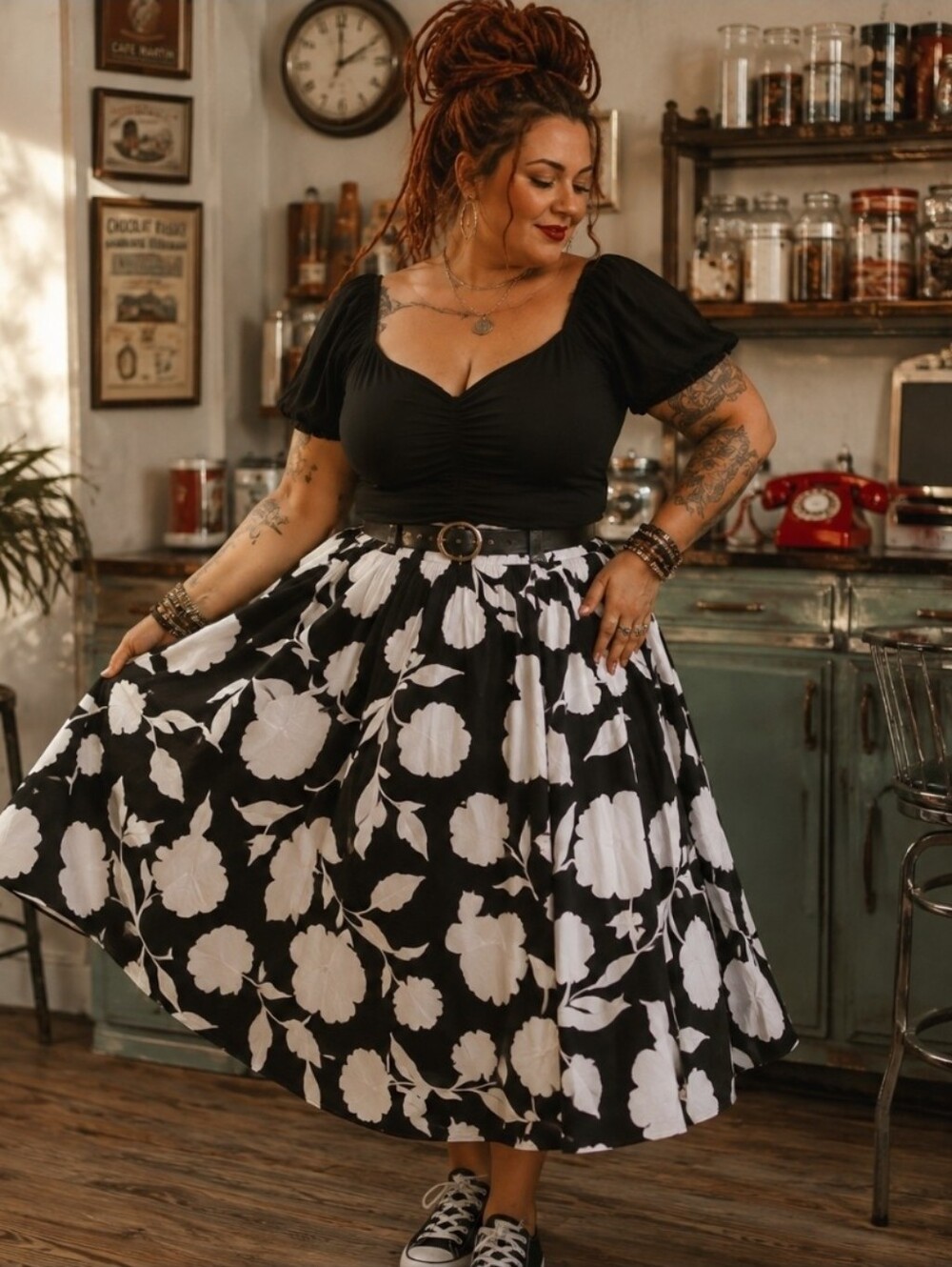 Kate Spade New York Floral Prairie Skirt XXL 2X Black White Cotton